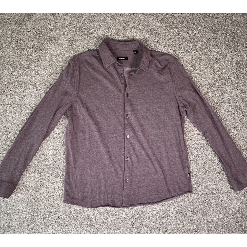 DKNY‎ Men's Button Down Shirt Size L Purple Long Sleeves Cotton Casual Dressy